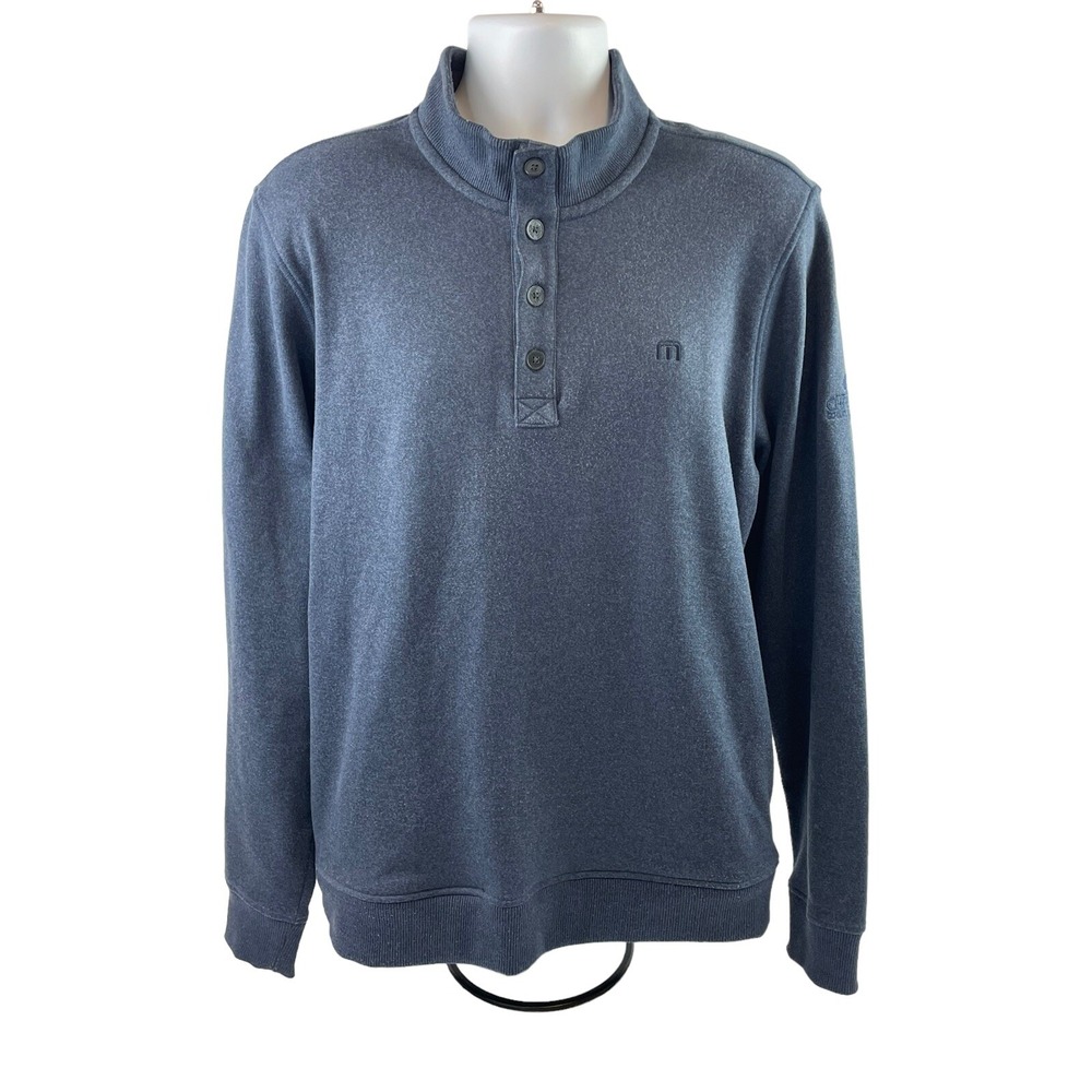 Travis Mathew Sweater Mens Large Blue Pullover 1/4 Button Up Chaska Logo